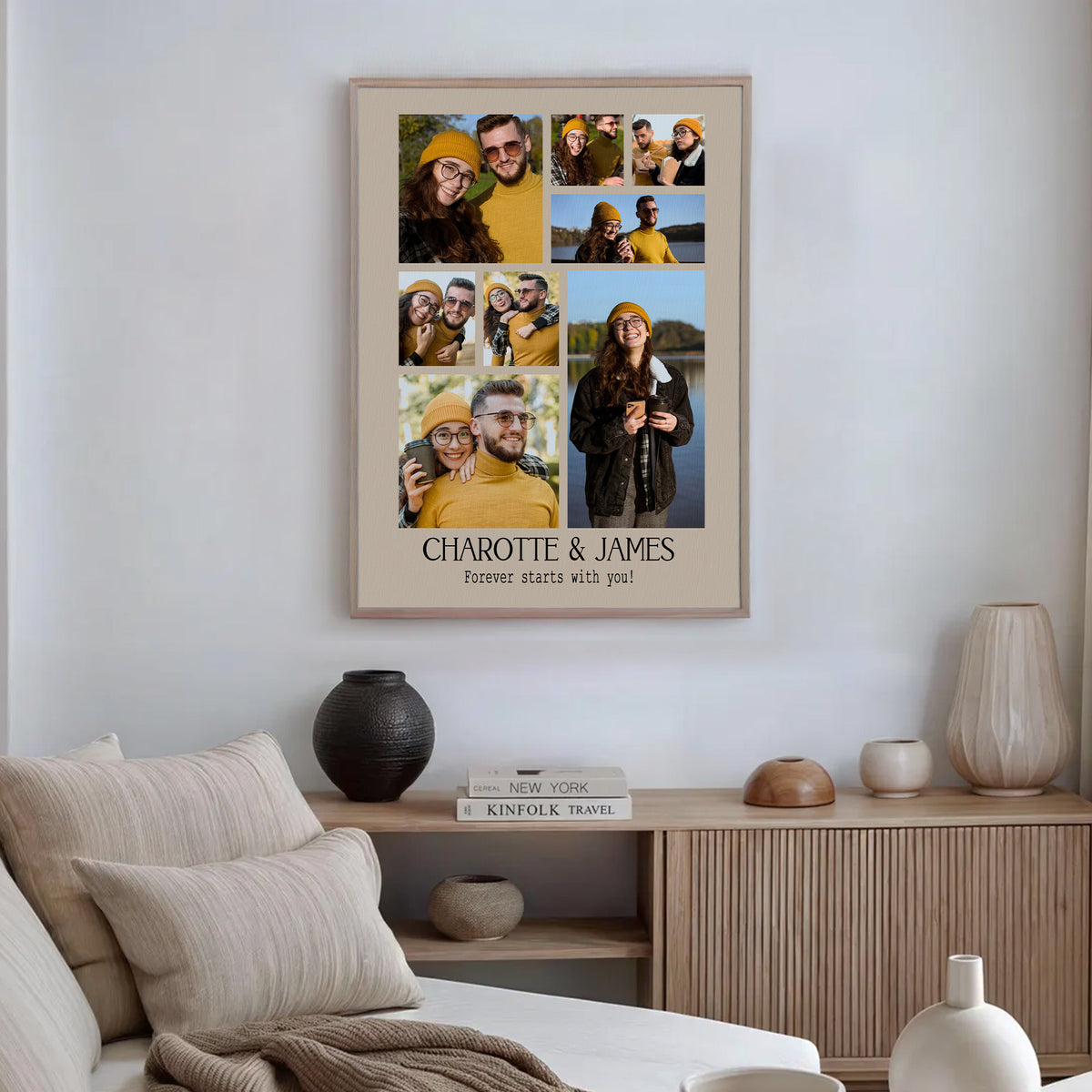 Custom Photo Couple Collage with 4 Photos & Quote - Personalized Wrapped Canvas