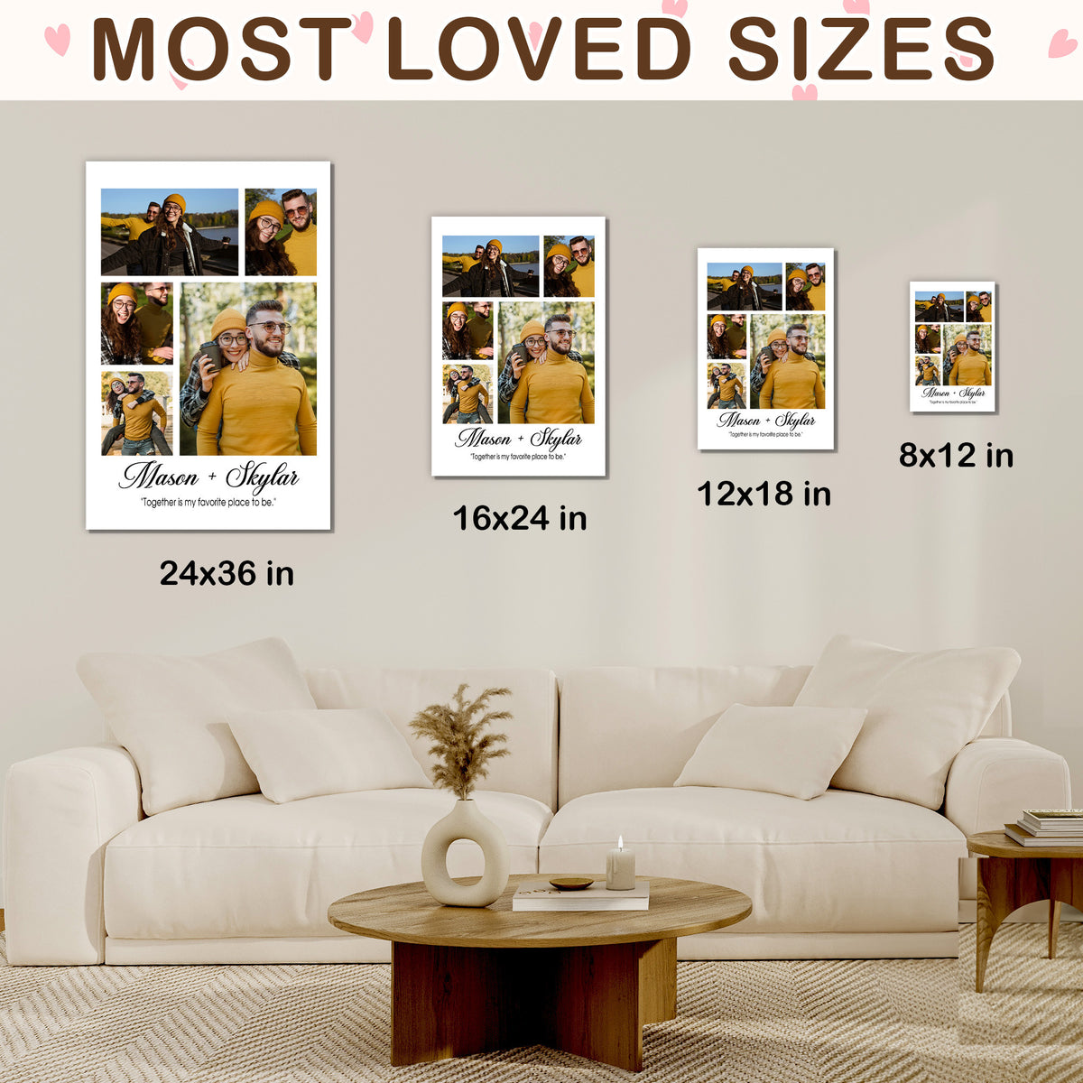 Custom Photo Couple Collage with 5 Photos & Quote - Personalized Wrapped Canvas