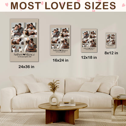 Custom Photo Couple Collage with 6 Photos & Quote - Personalized Wrapped Canvas