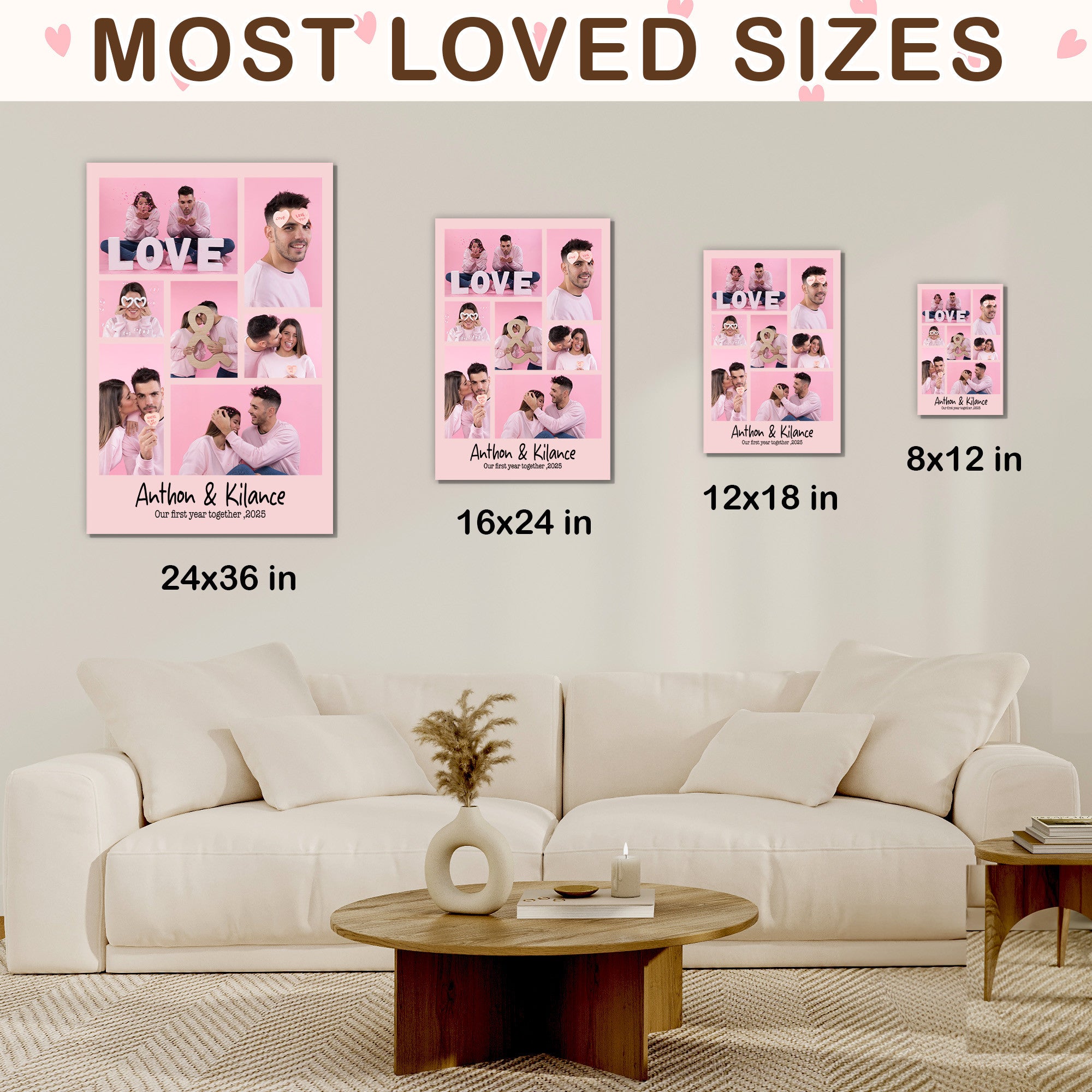 Personalized 7 Photo Collage Canvas for Couples – Custom Photo Wall Art from Your Pictures