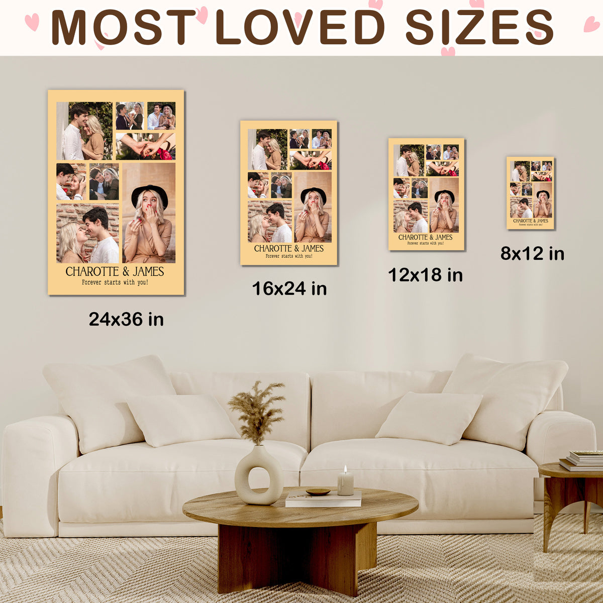 Custom Photo Couple Collage with 8 Photos & Quote - Personalized Wrapped Canvas