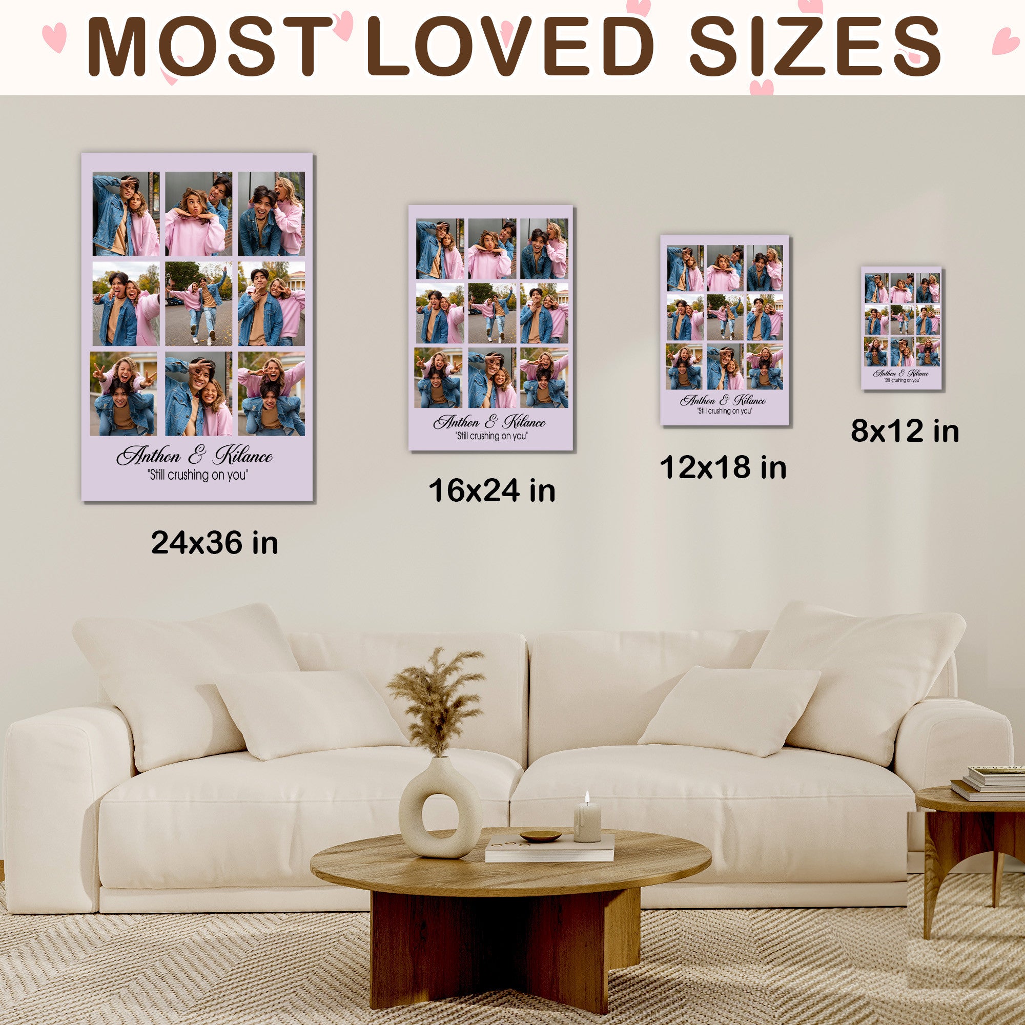 Personalized 9 Photo Collage Canvas for Couples – Custom Photo Wall Art from Your Pictures