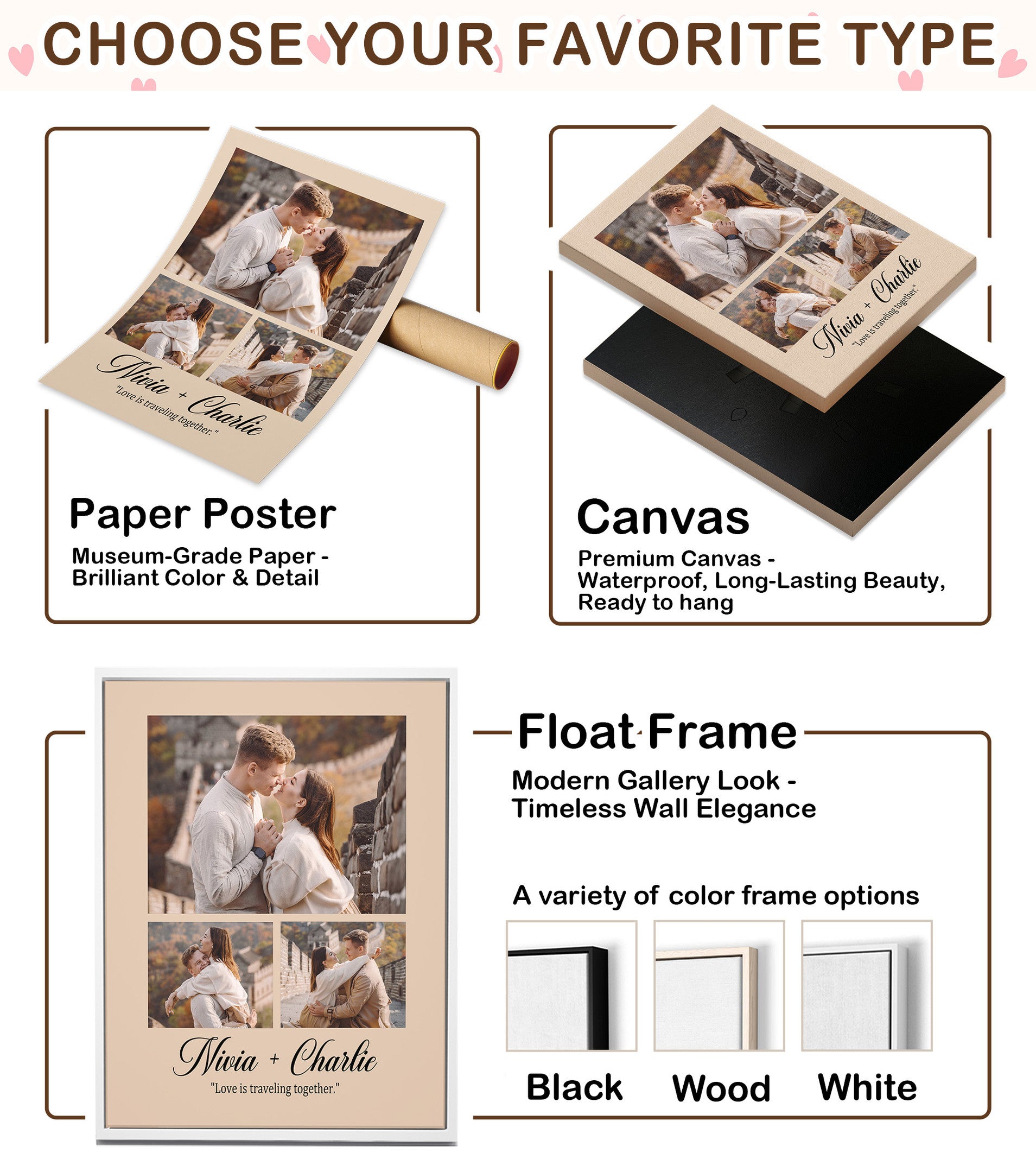 Personalized Photo Collage Canvas for Couples – Custom 3 Photo Wall Art from Your Pictures