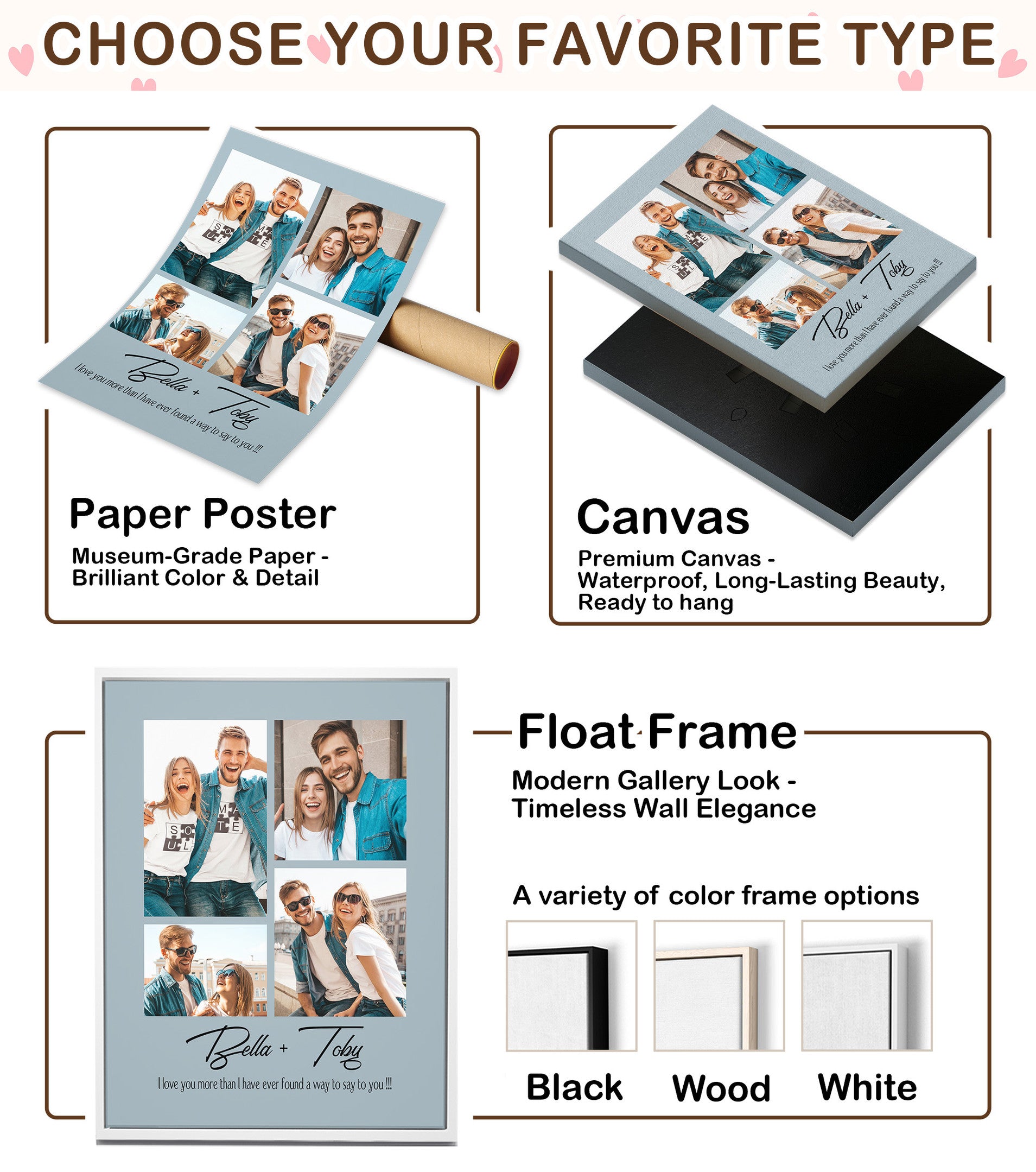 Personalized 4 Photo Collage Canvas for Couples – Custom Photo Wall Art from Your Pictures