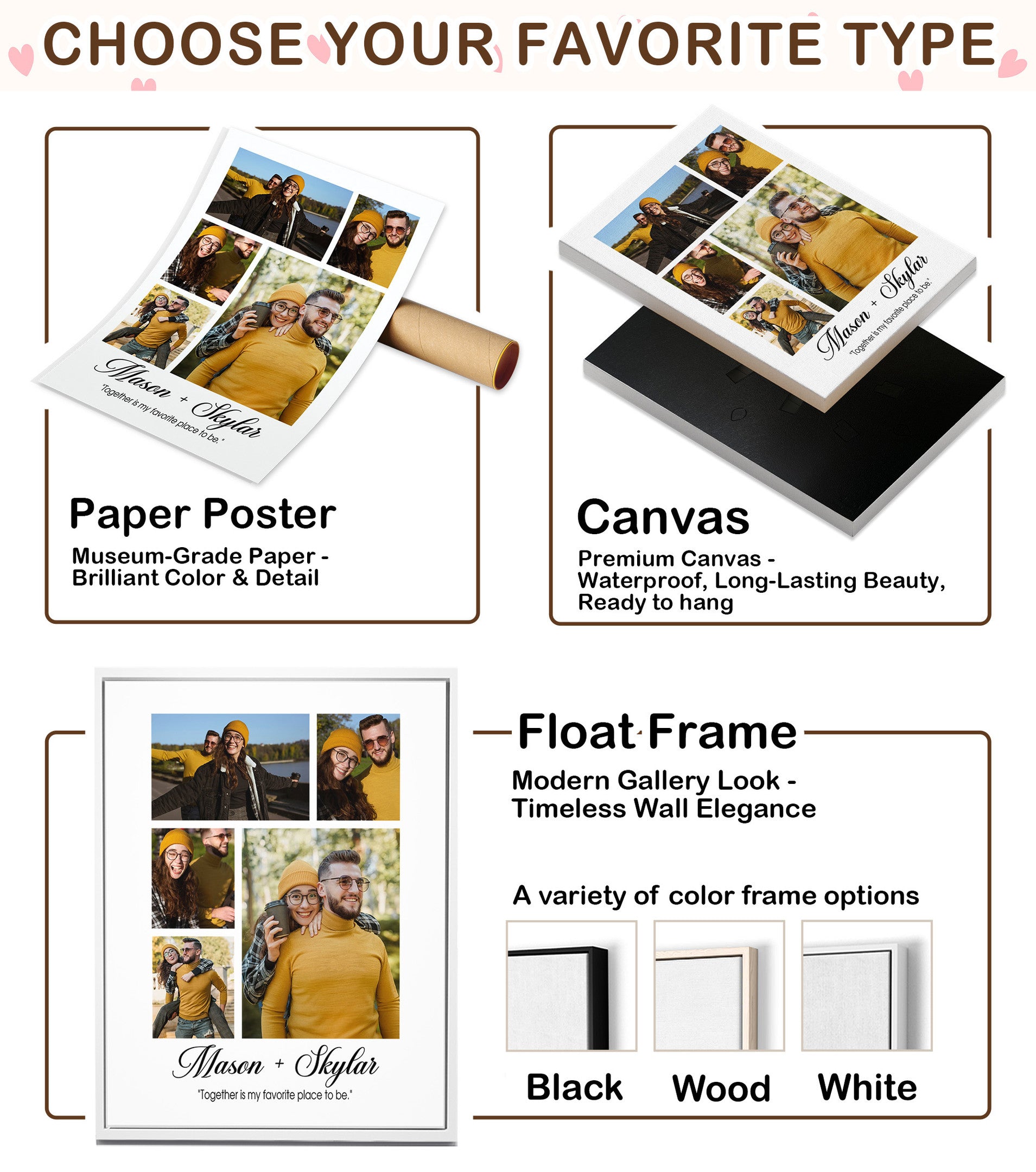 Custom Couple Photo Collage Canvas – Personalized 5 Photo Wall Art Gift