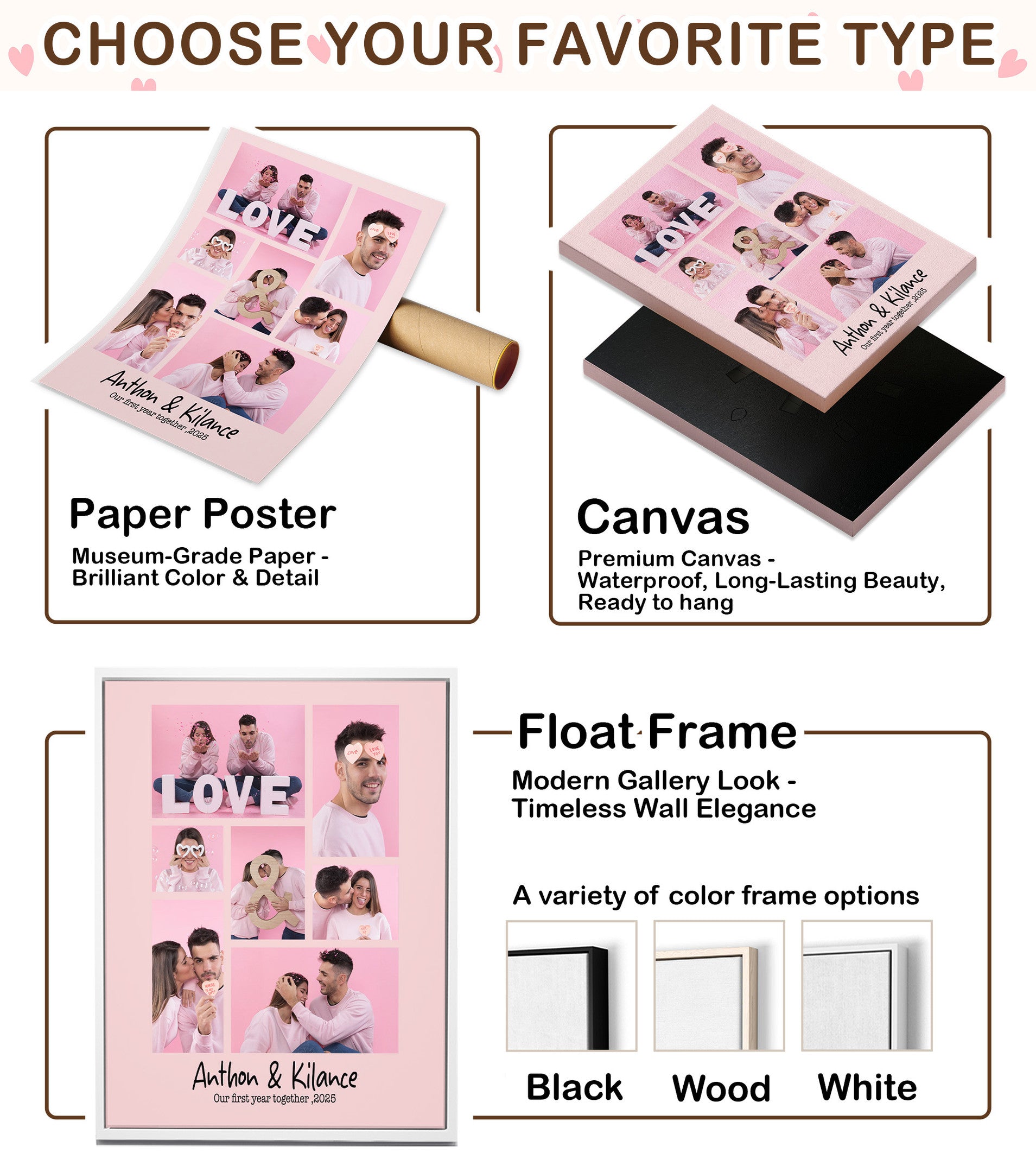 Personalized 7 Photo Collage Canvas for Couples – Custom Photo Wall Art from Your Pictures