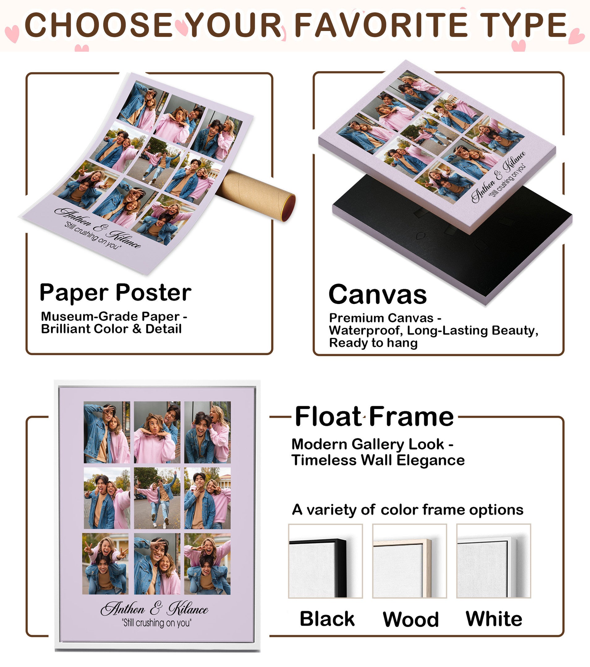 Personalized 9 Photo Collage Canvas for Couples – Custom Photo Wall Art from Your Pictures