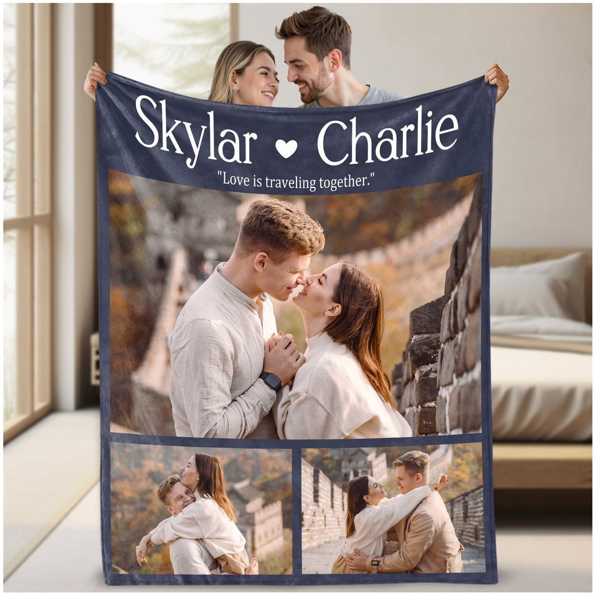 Custom Photo Blanket With Text Picture Collage For Couple Girlfriend Boyfriend Husband Wife, Customized Sherpa Fleece Co
