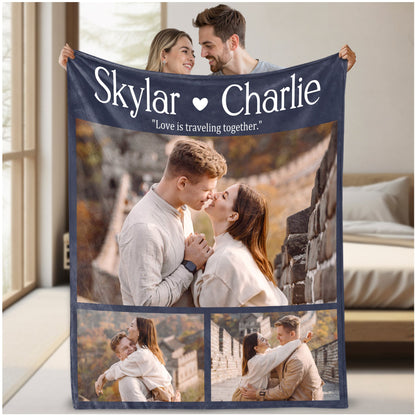 Custom Photo Blanket With Text Picture Collage For Couple Girlfriend Boyfriend Husband Wife, Customized Sherpa Fleece Co
