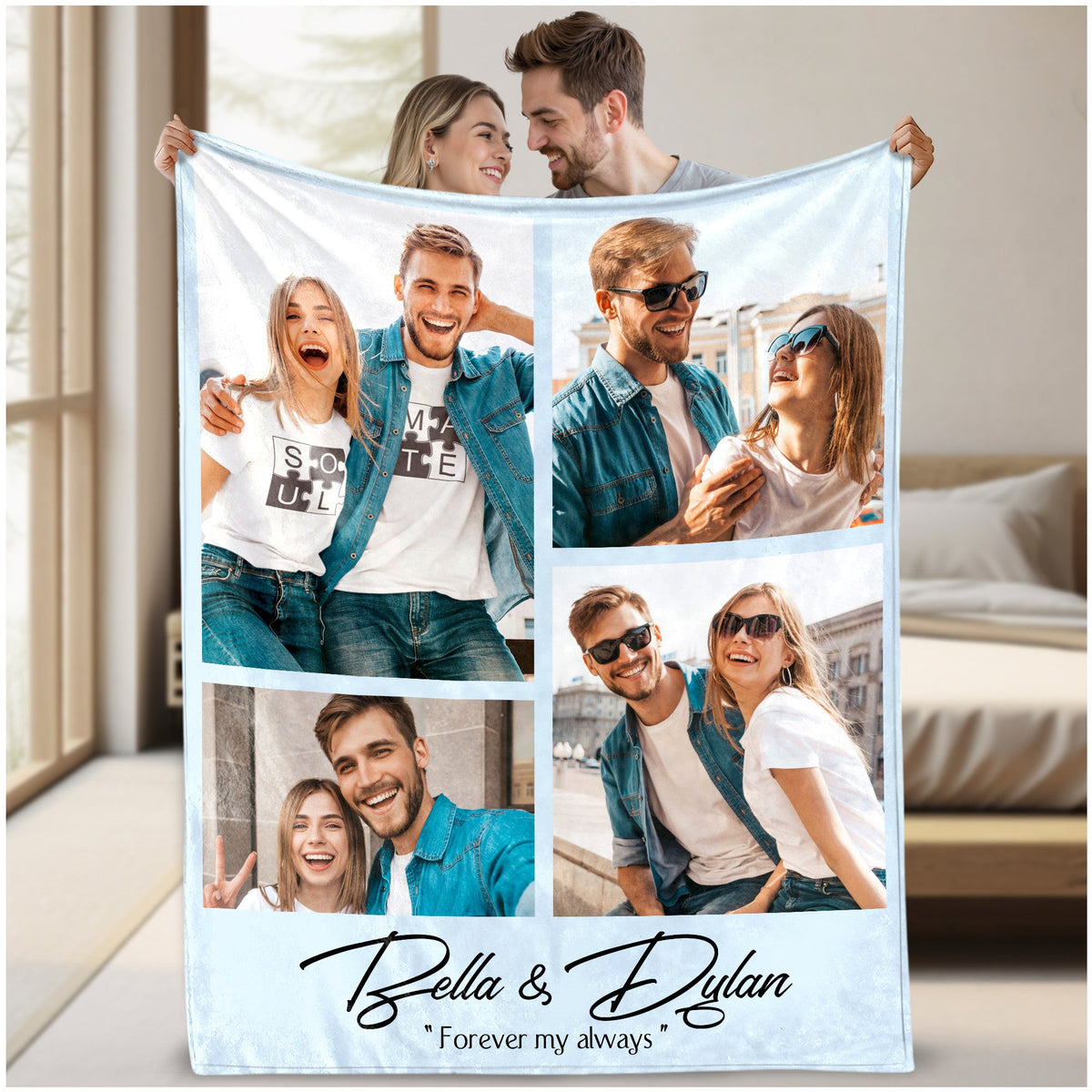 Custom Photo Blanket With Text Picture Collage For Couple Girlfriend Boyfriend Husband Wife, Customized Sherpa Fleece Co