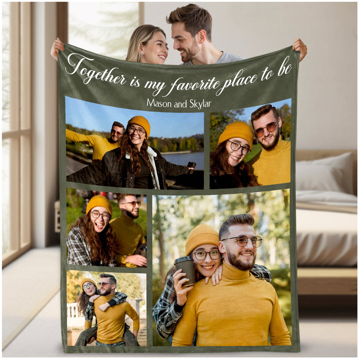 Custom Photo Blanket With Text Picture Collage For Couple Girlfriend Boyfriend Husband Wife, Customized Sherpa Fleece Co