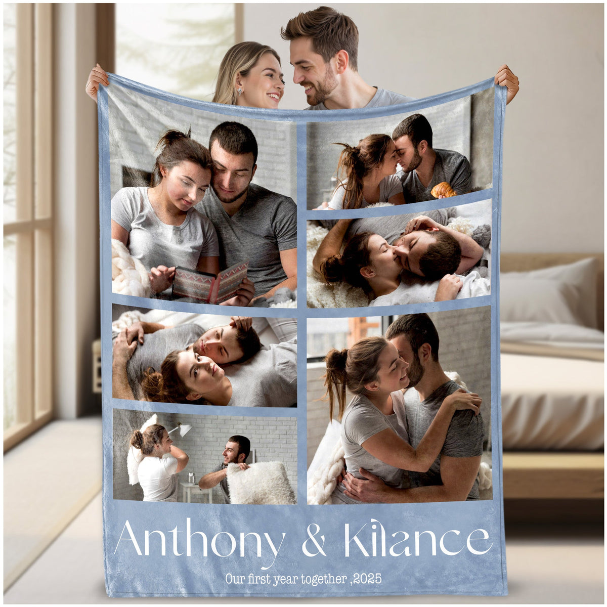 Custom Photo Blanket With Text Picture Collage For Couple Girlfriend Boyfriend Husband Wife, Customized Sherpa Fleece Co
