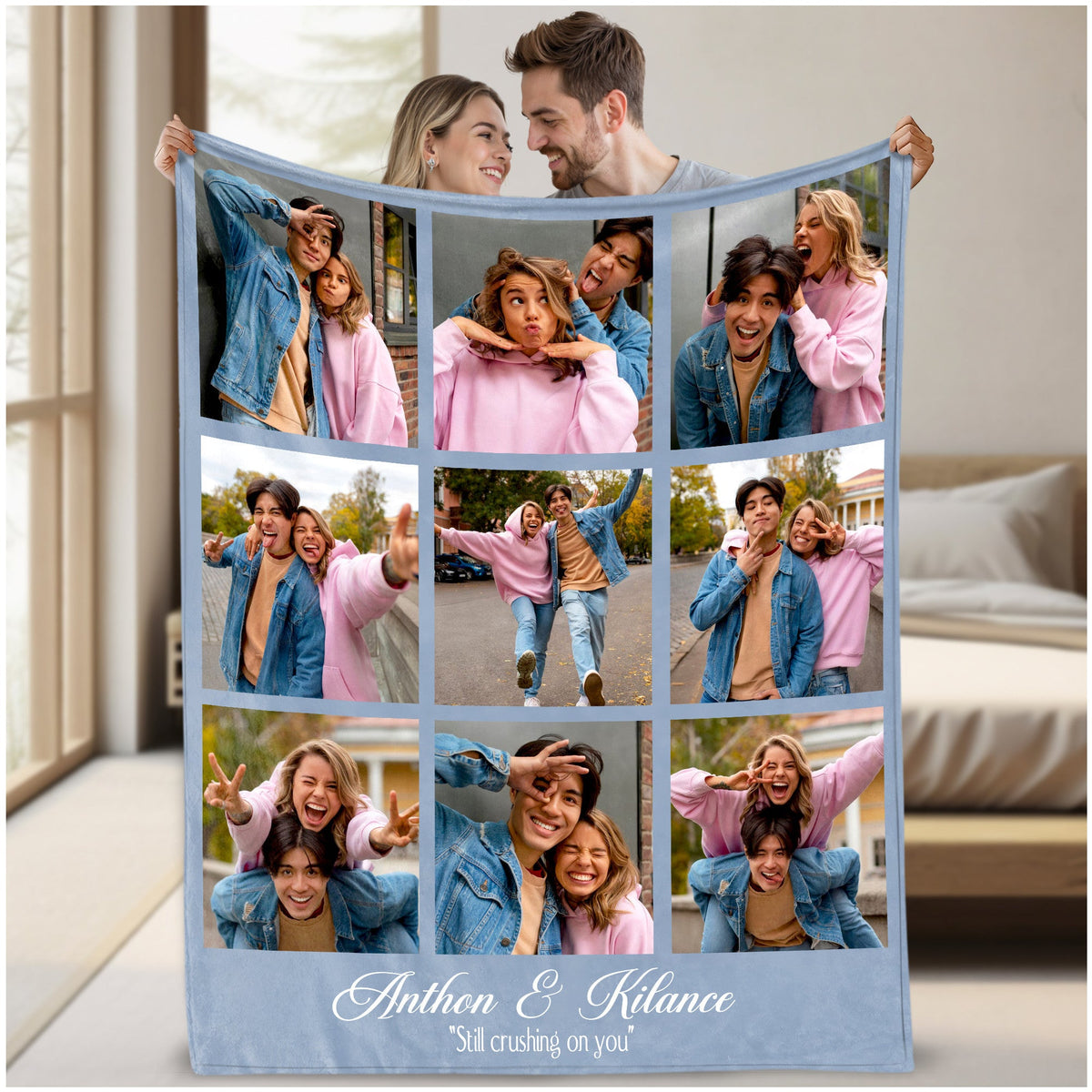 Custom Photo Blanket With Text Picture Collage For Couple Girlfriend Boyfriend Husband Wife, Customized Sherpa Fleece Co