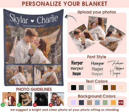 Custom Photo Blanket With Text Picture Collage For Couple Girlfriend Boyfriend Husband Wife, Customized Sherpa Fleece Co