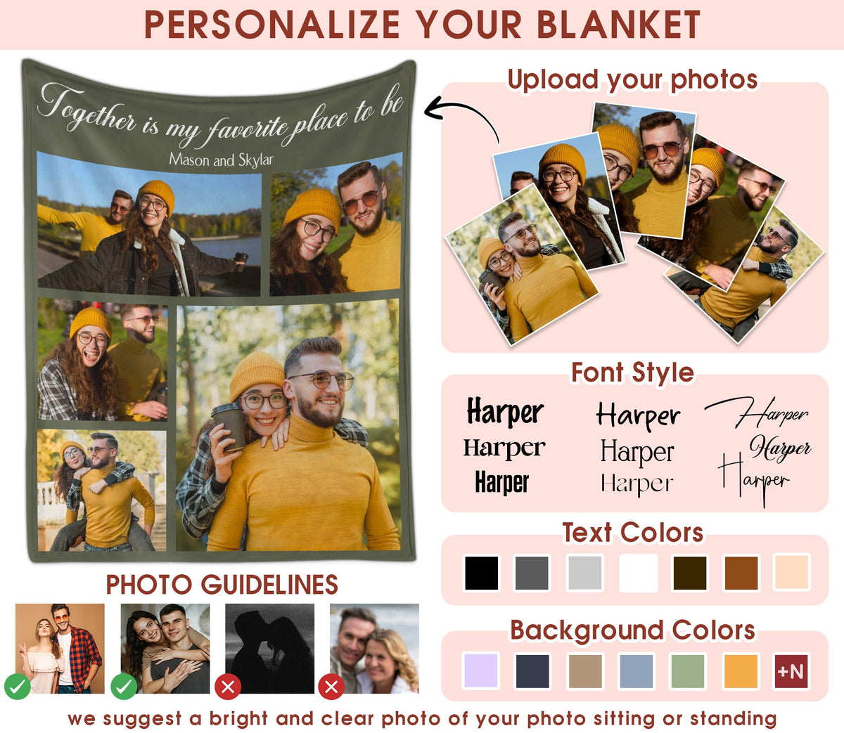 Custom Photo Blanket With Text Picture Collage For Couple Girlfriend Boyfriend Husband Wife, Customized Sherpa Fleece Co