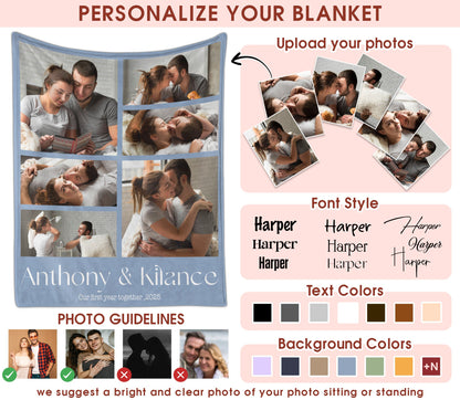 Custom Photo Blanket With Text Picture Collage For Couple Girlfriend Boyfriend Husband Wife, Customized Sherpa Fleece Co