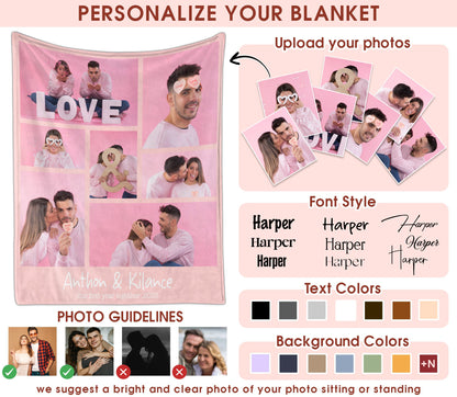 Custom Photo Blanket With Text Picture Collage For Couple Girlfriend Boyfriend Husband Wife, Customized Sherpa Fleece Co