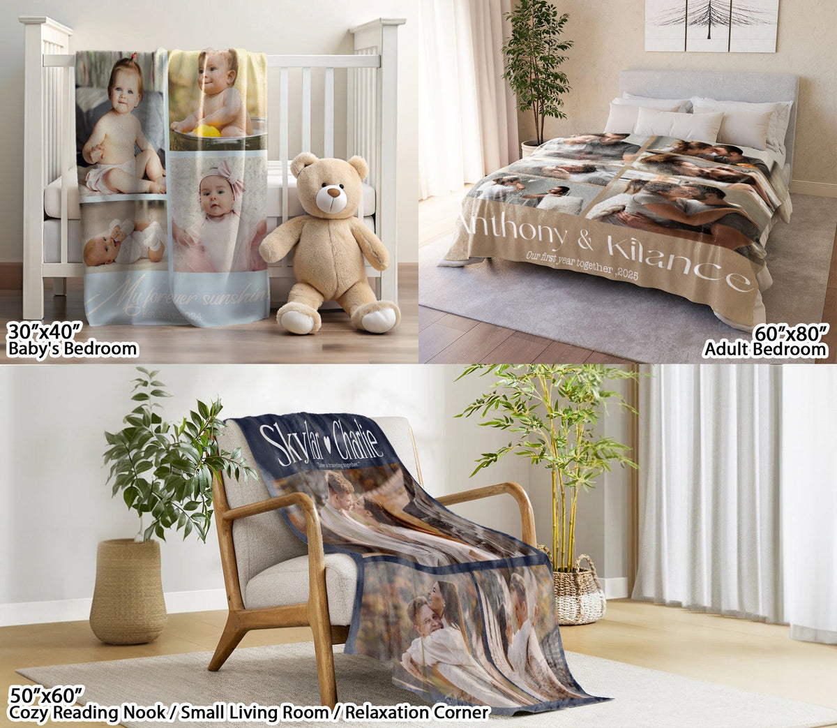 Custom Photo Blanket With Text Picture Collage For Couple Girlfriend Boyfriend Husband Wife, Customized Sherpa Fleece Co