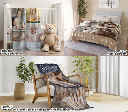 Custom Photo Blanket With Text Picture Collage For Couple Girlfriend Boyfriend Husband Wife, Customized Sherpa Fleece Co