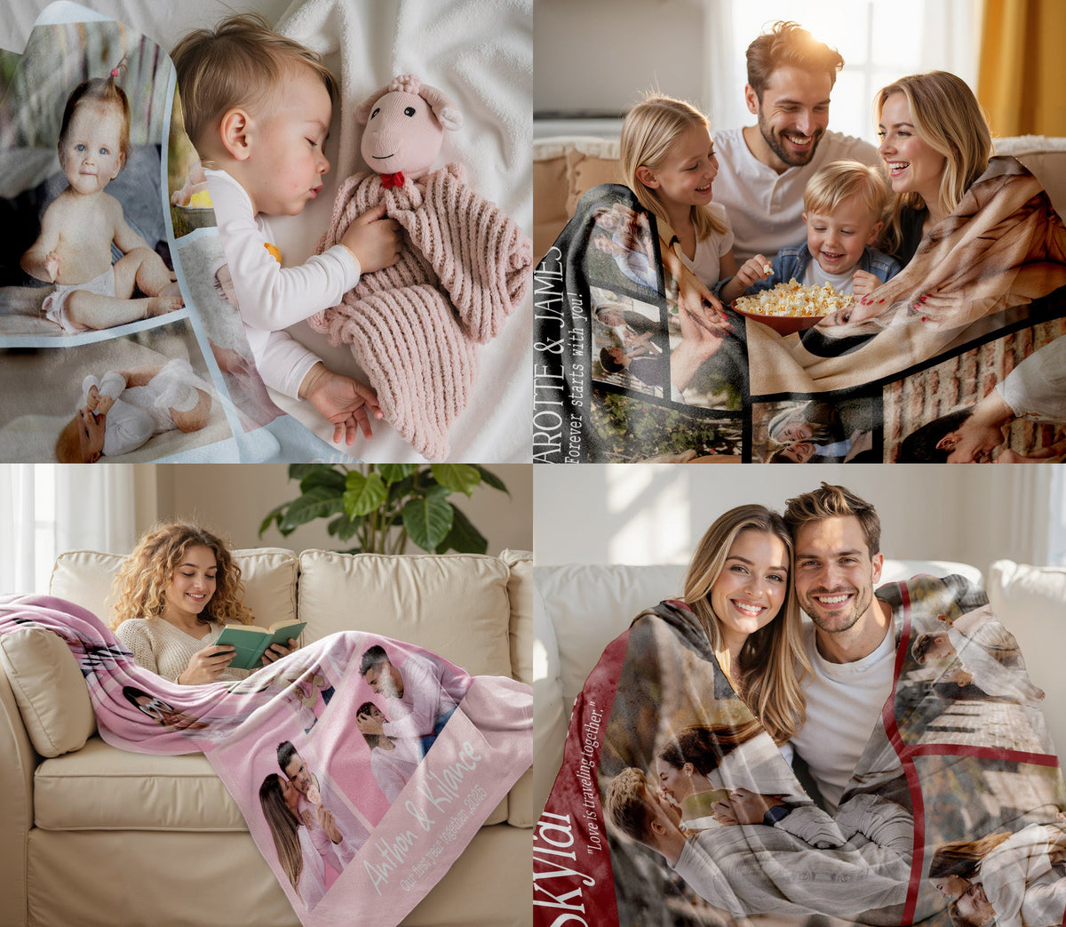 Custom Photo Blanket With Text Picture Collage For Couple Girlfriend Boyfriend Husband Wife, Customized Sherpa Fleece Co