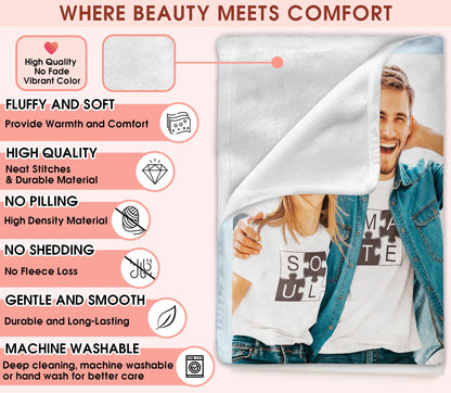 Custom Photo Blanket With Text Picture Collage For Couple Girlfriend Boyfriend Husband Wife, Customized Sherpa Fleece Co
