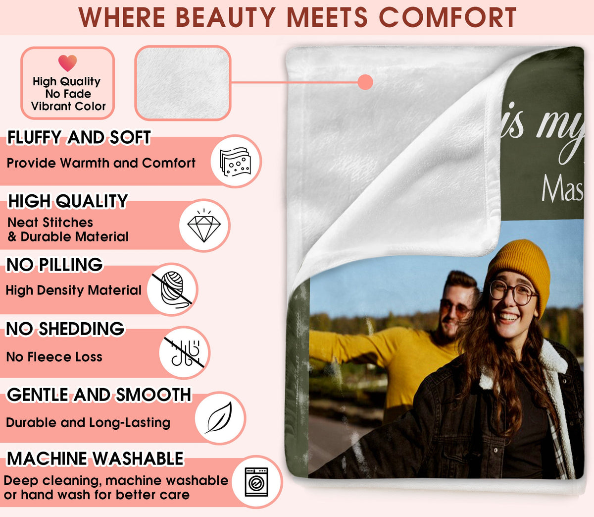 Custom Photo Blanket With Text Picture Collage For Couple Girlfriend Boyfriend Husband Wife, Customized Sherpa Fleece Co