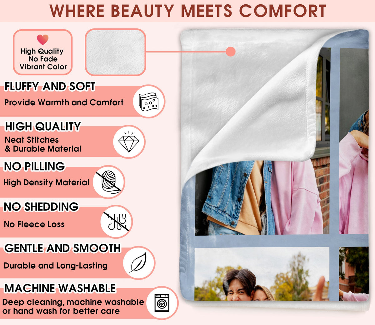 Custom Photo Blanket With Text Picture Collage For Couple Girlfriend Boyfriend Husband Wife, Customized Sherpa Fleece Co
