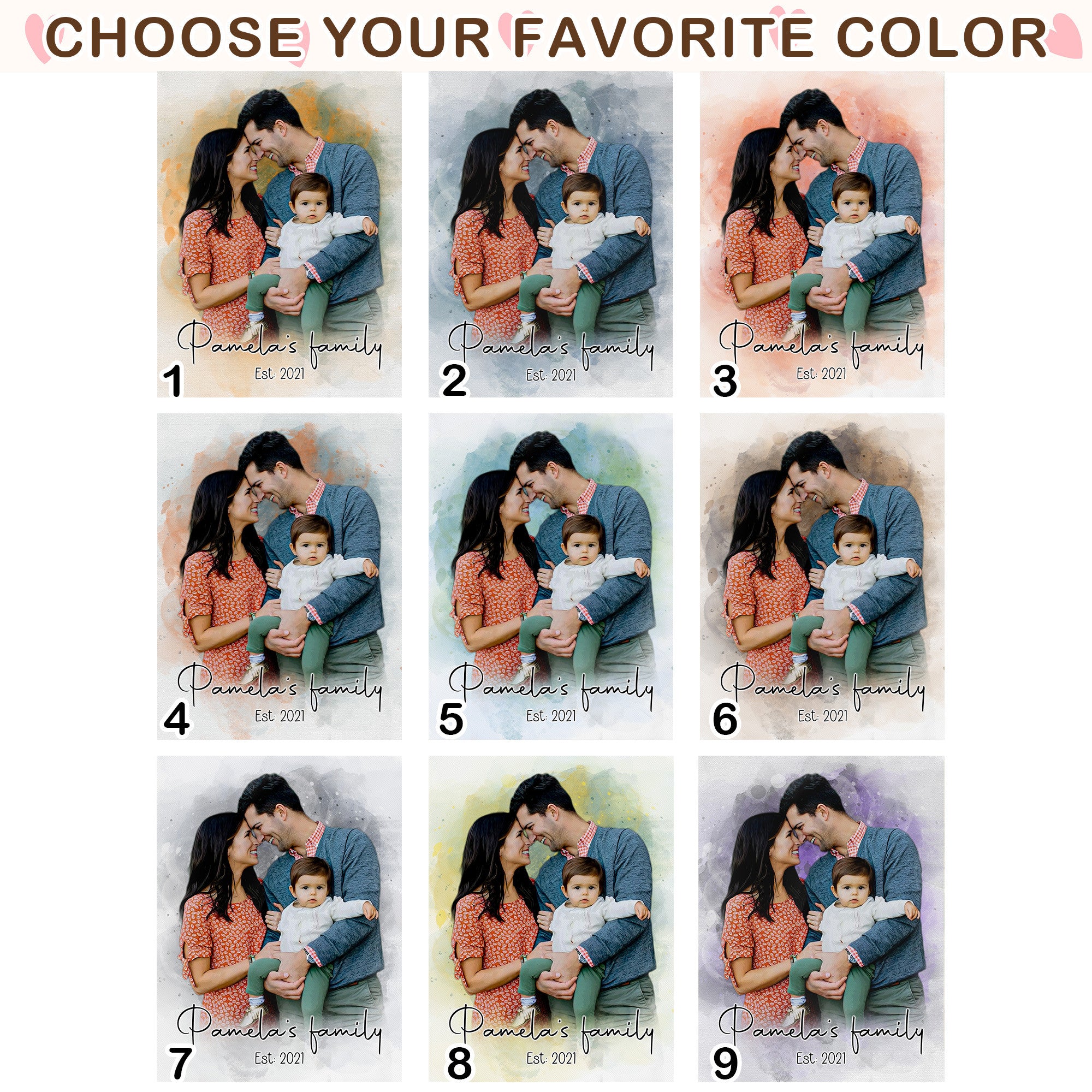 Custom Family Name Portrait Canvas - Personalized Watercolor Family Art - Meaningful Gift for Wife