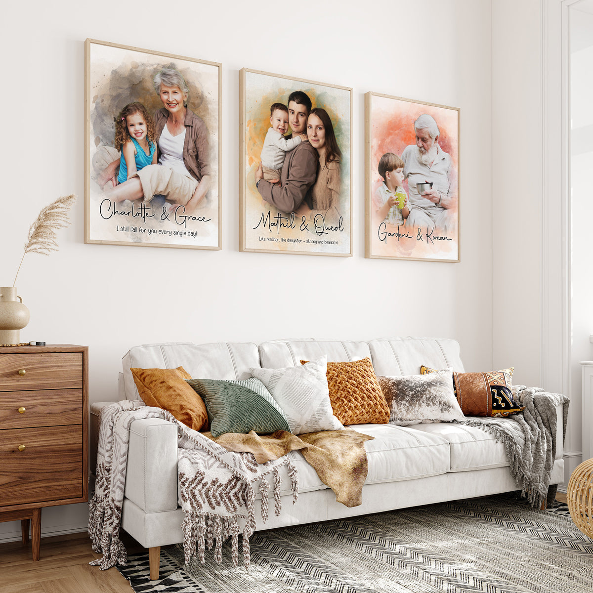 Custom Photo Watercolor Family Portrait with Family Name & Est Year Canvas - Personalized Wall Art
