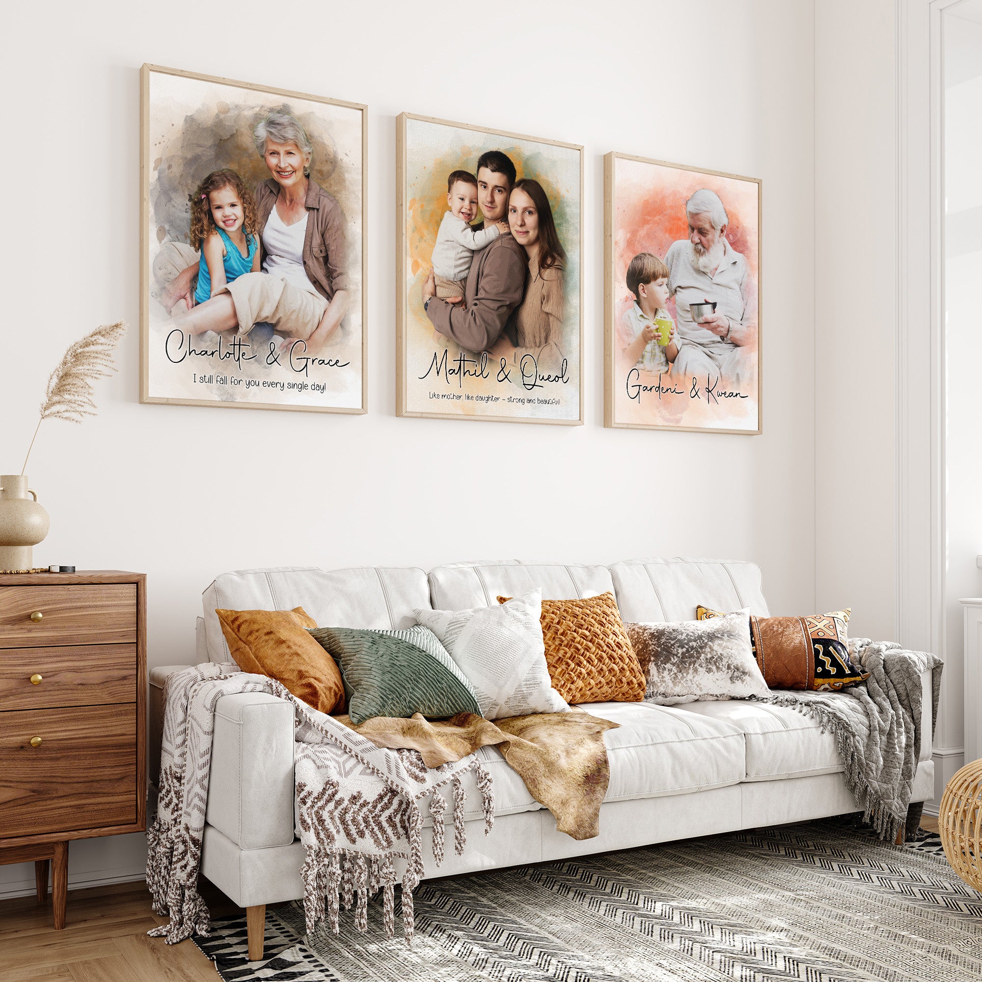 Custom Family Name Portrait Canvas - Personalized Watercolor Family Art - Meaningful Gift for Wife