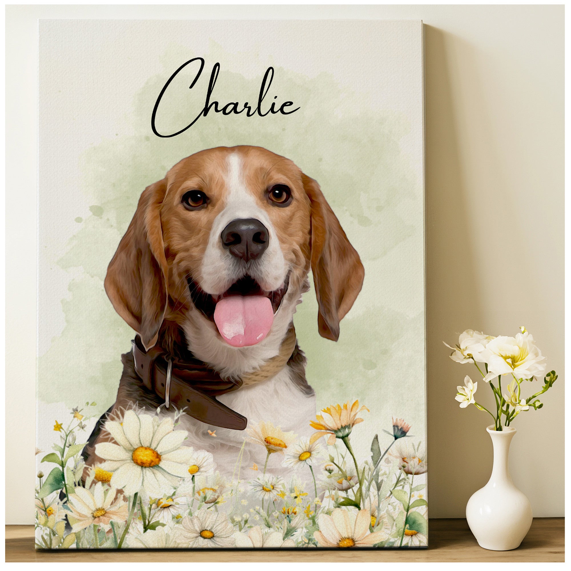 Custom Floral Dog Portrait from Photo - Colorful Pet Canvas Painting - Unique Gift for Dog Lovers