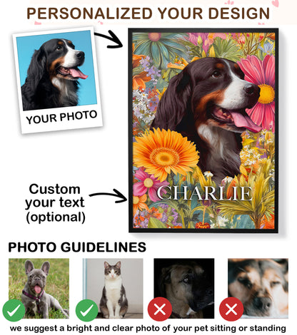 Custom Dog Portrait from Photo Sunflower with Name Canvas - Personalized Wall Art