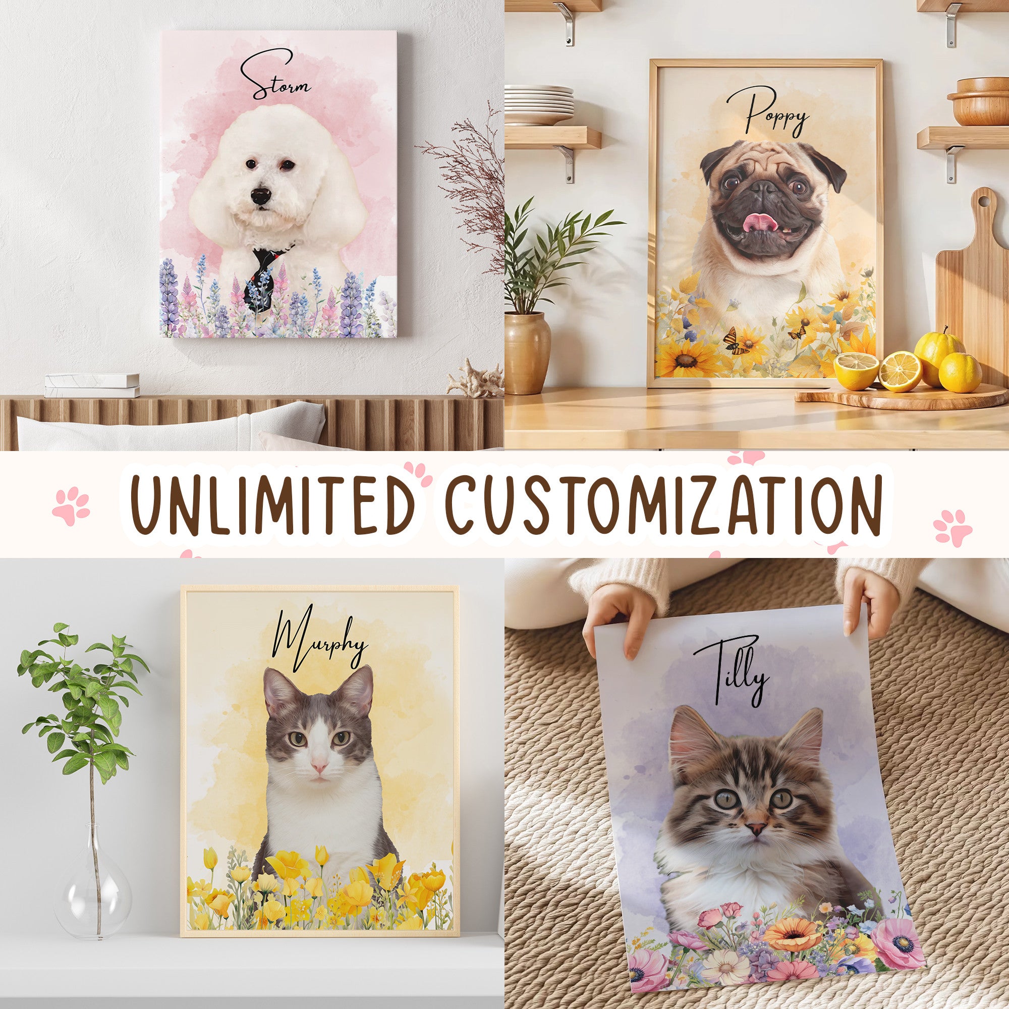 Custom Floral Dog Portrait from Photo - Colorful Pet Canvas Painting - Unique Gift for Dog Lovers