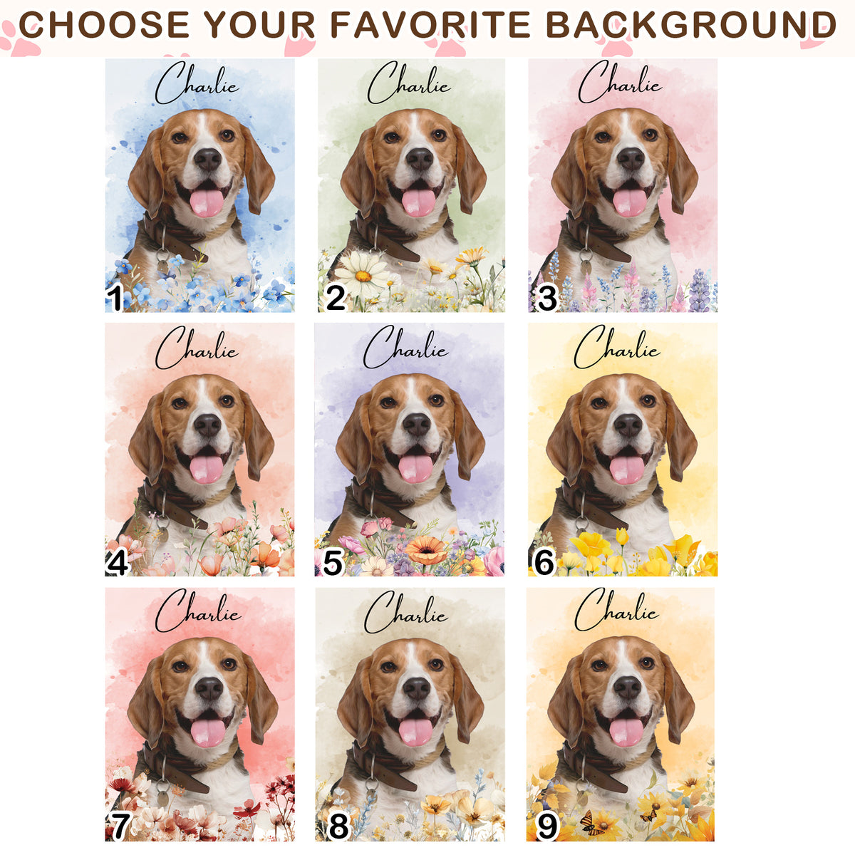 Custom Dog Portrait from Photo Daisy Wildflower with Name Canvas - Personalized Wall Art