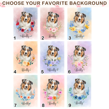 Custom Dog Portrait from Photo Floral Wreath with Name Canvas - Personalized Wall Art
