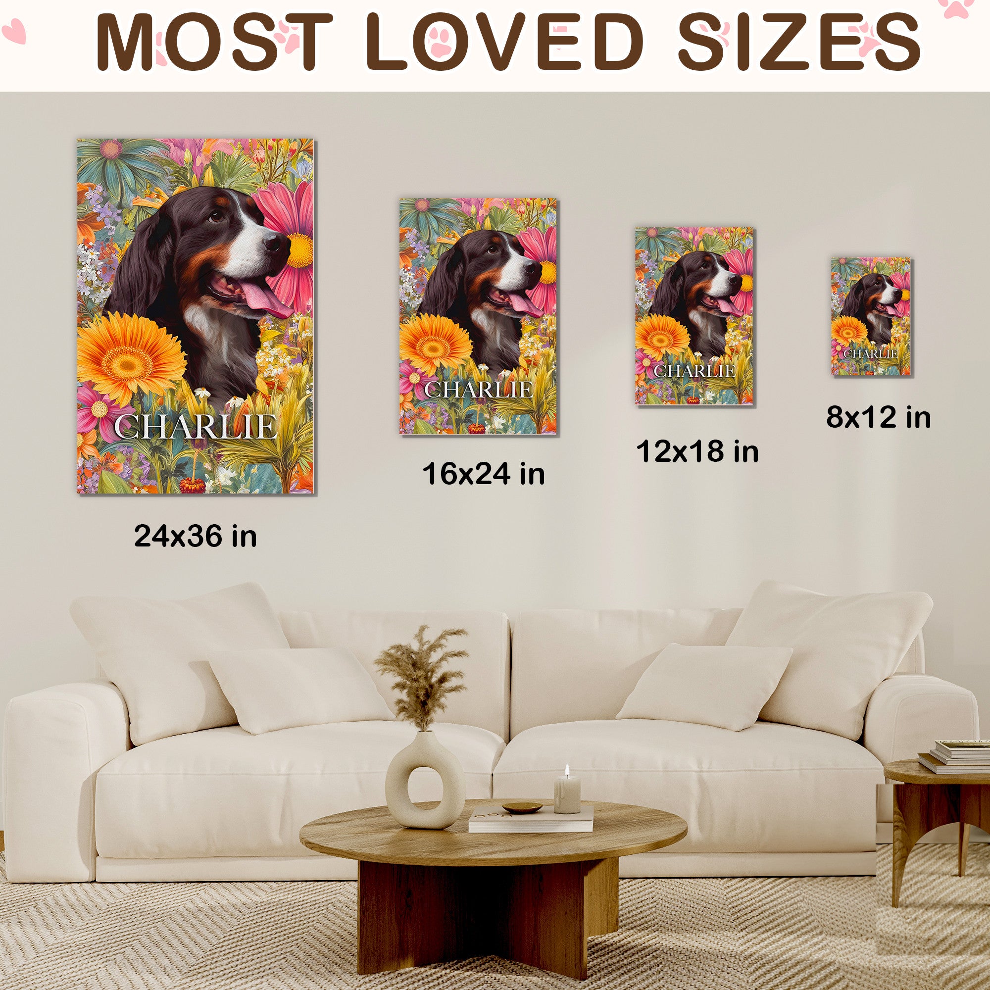 Personalized Floral Pet Portrait Canvas from Photo – Colorful Watercolor Dog Art for Home Decor