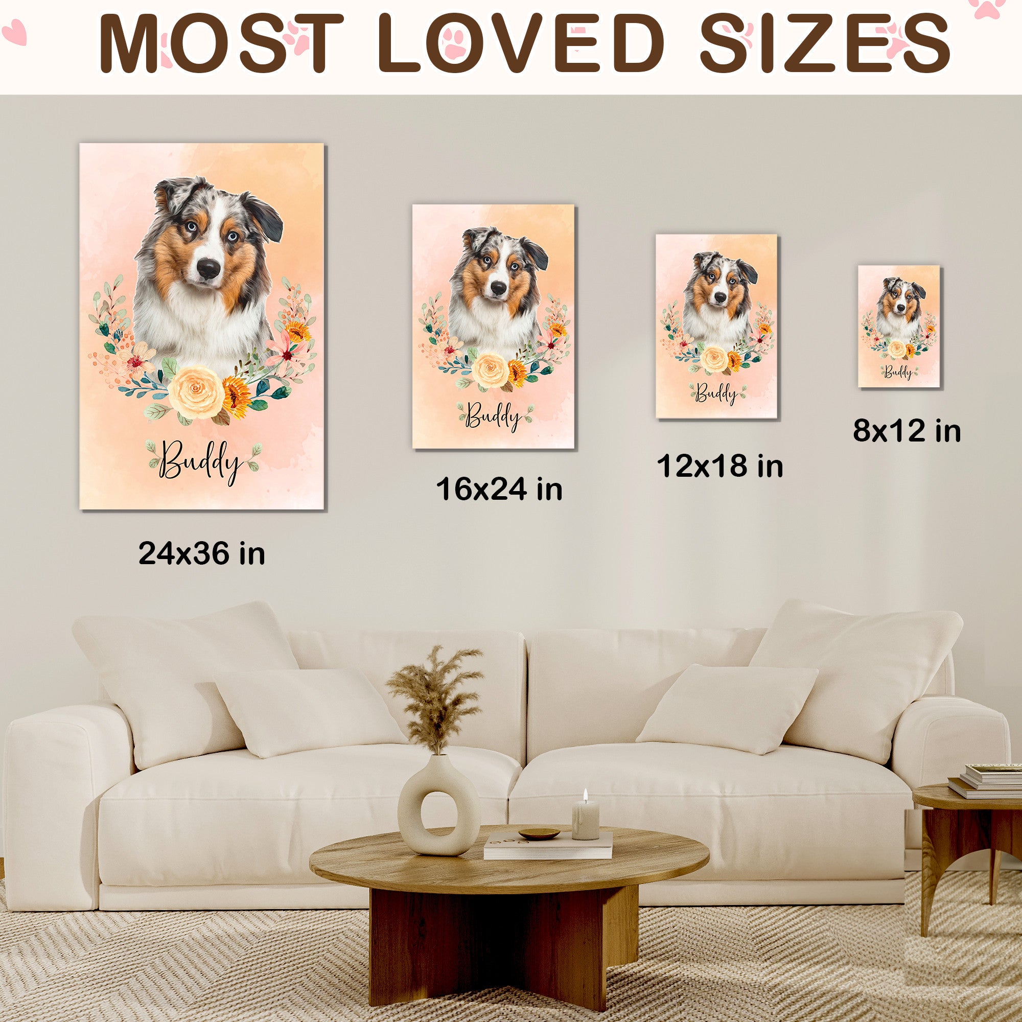 Personalized Floral Pet Portrait Canvas from Photo – Watercolor Dog Art for Dog Lovers
