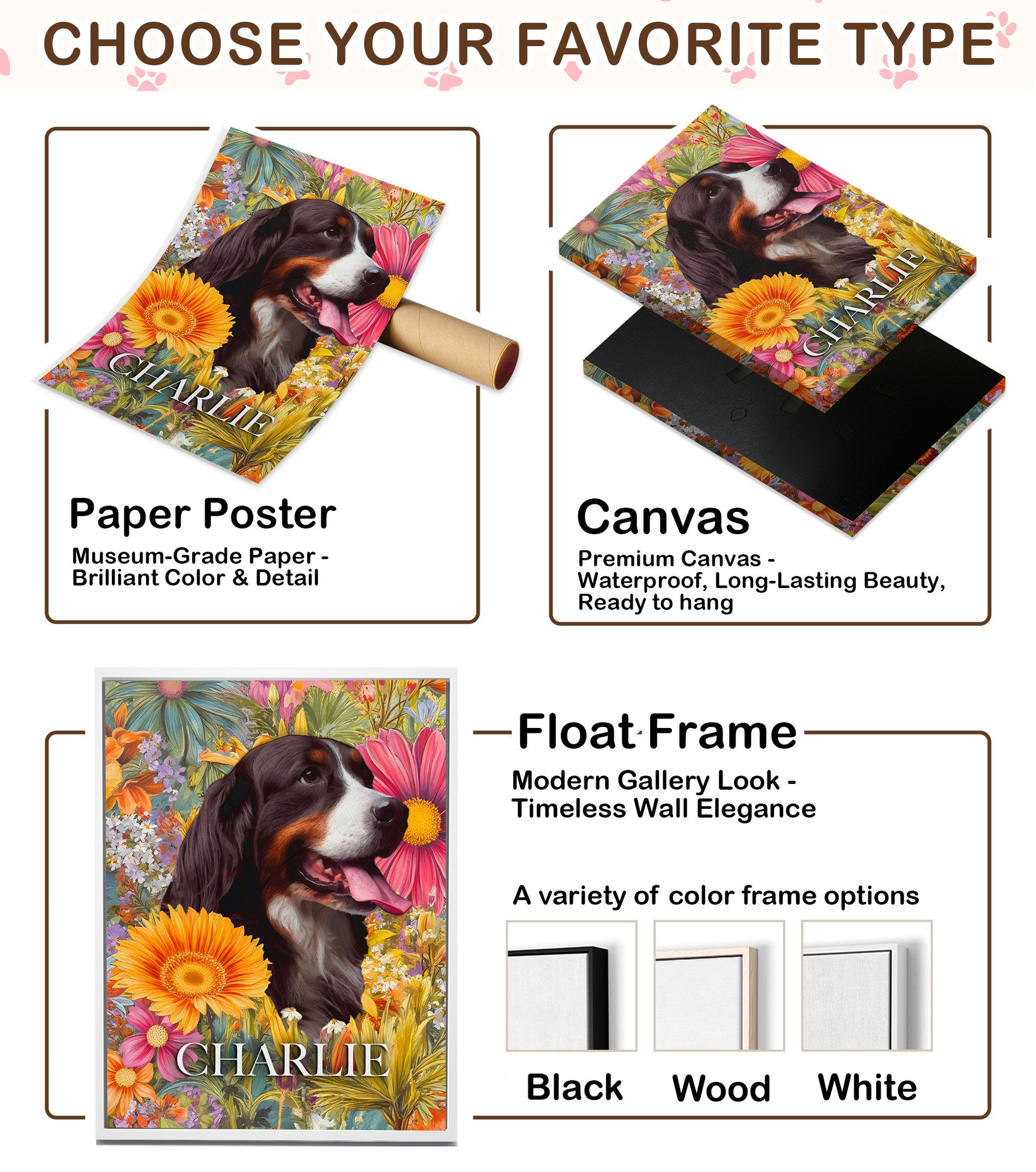 Personalized Floral Pet Portrait Canvas from Photo – Colorful Watercolor Dog Art for Home Decor