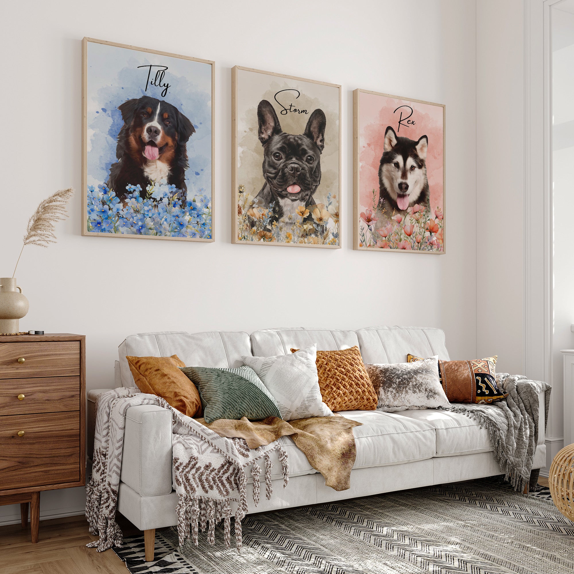 Custom Floral Dog Portrait from Photo - Colorful Pet Canvas Painting - Unique Gift for Dog Lovers
