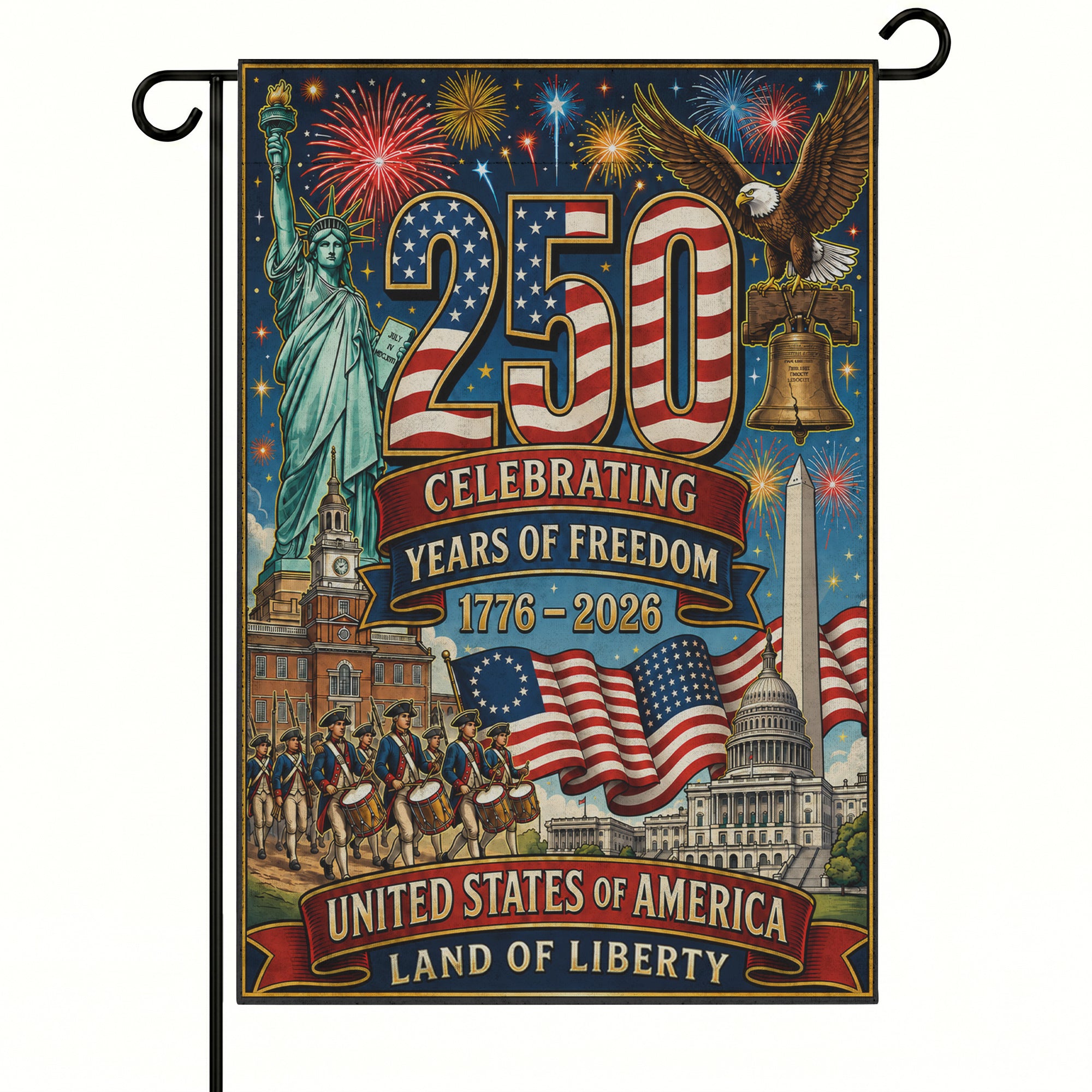 America 250 Celebrating Years Of Freedom - Patriotic Garden Flag Anniversary - US Semiquincentennial Flag