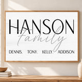Custom Family Name Sign Bold Capitals with Names Canvas - Personalized Wall Art