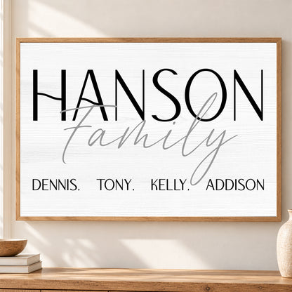 Custom Family Name Sign Bold Capitals with Names Canvas - Personalized Wall Art