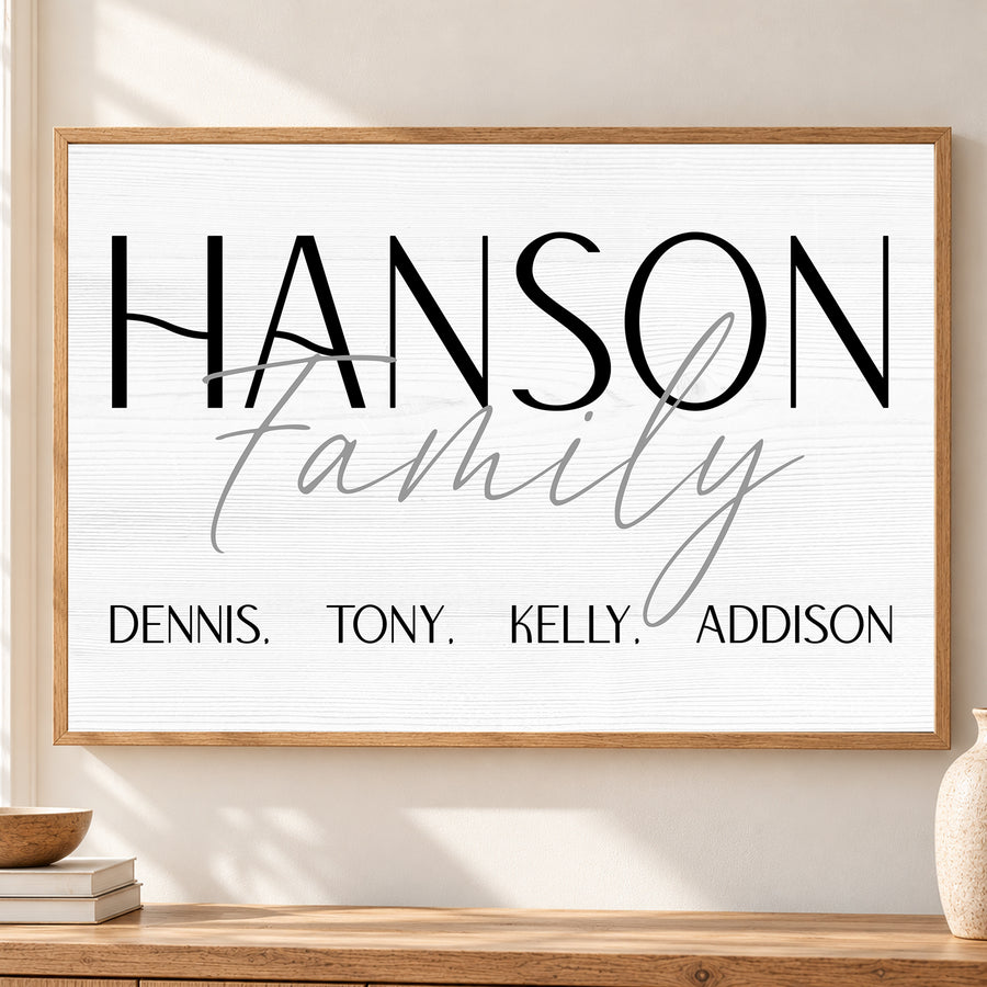 Custom Family Name Sign Bold Capitals with Names Canvas - Personalized Wall Art