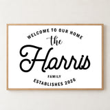 Custom Family Name Sign Welcome Home Name & Year Canvas - Personalized Wall Art