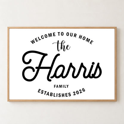 Custom Family Name Sign Welcome Home Name & Year Canvas - Personalized Wall Art