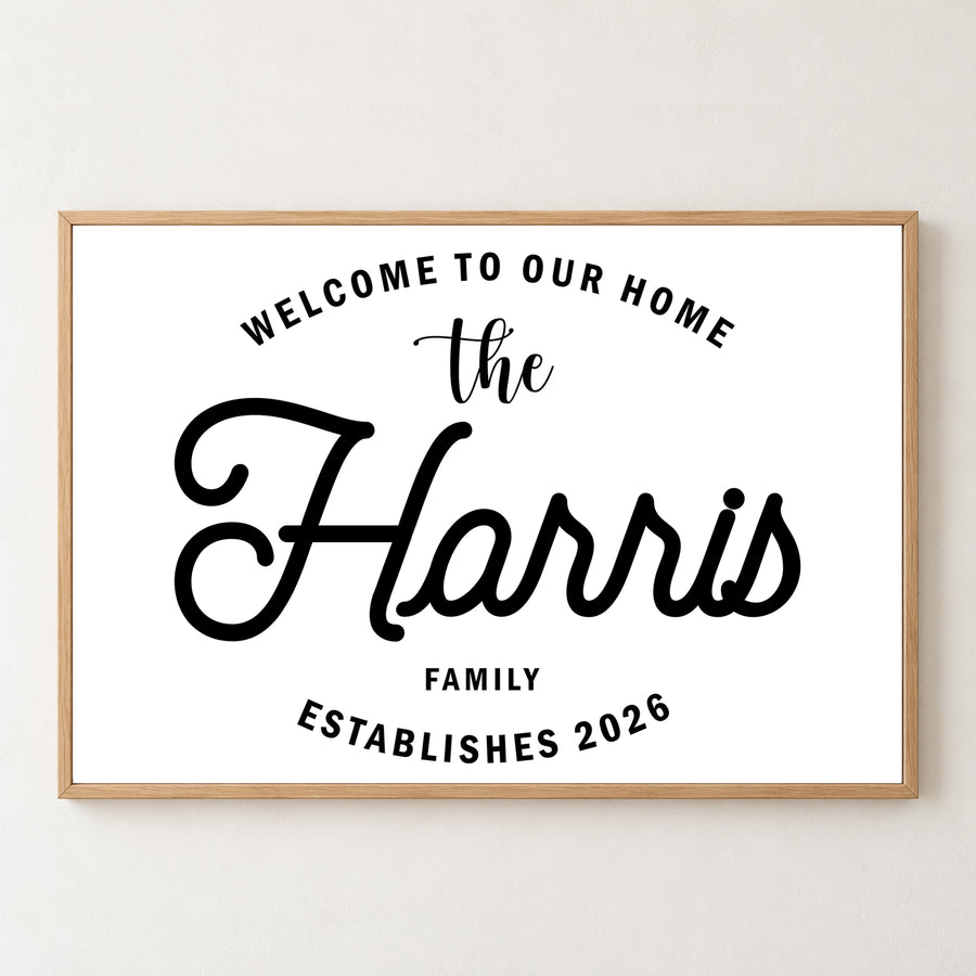 Custom Family Name Sign Welcome Home Name & Year Canvas - Personalized Wall Art