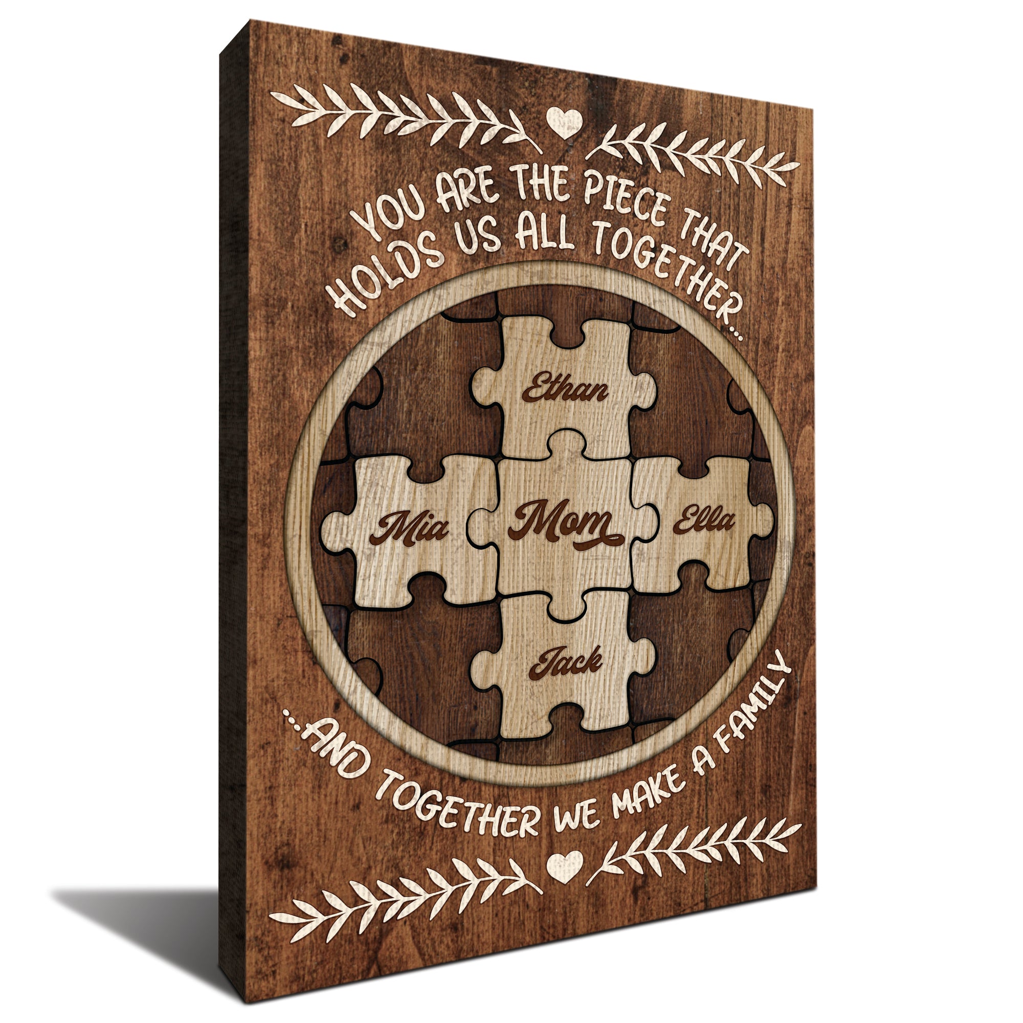 You Are The Piece That Holds Us Together Custom Puzzle Canvas for Mom, Mother's Day Gift from Kids