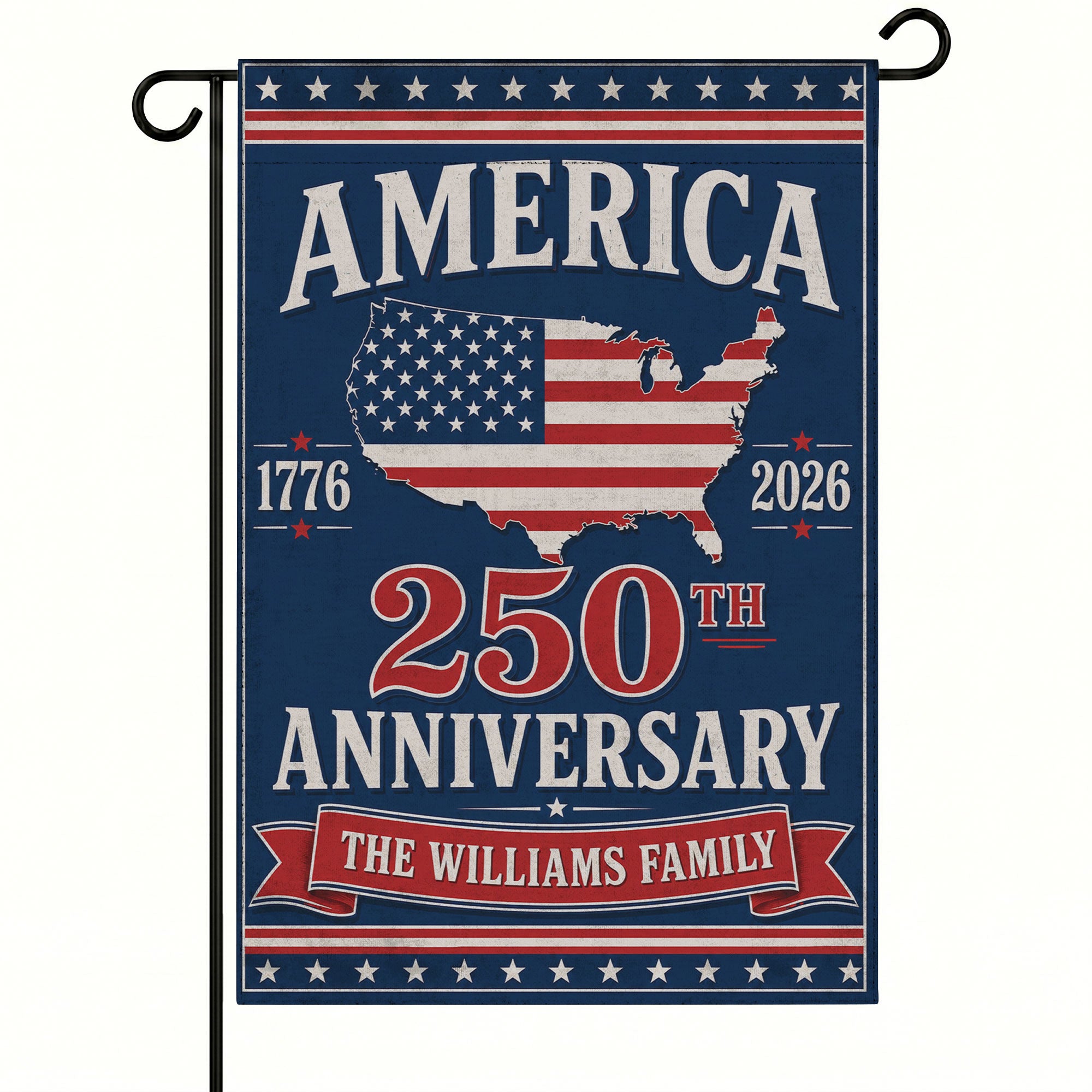 250th Anniversary America 250 Year Patriotic Flag - Custom Patriotic Flag - Semiquincentennial America Map Flag