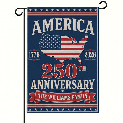 Custom Family Name America 250th US Map Patriotic Garden Flag - Personalized Decor