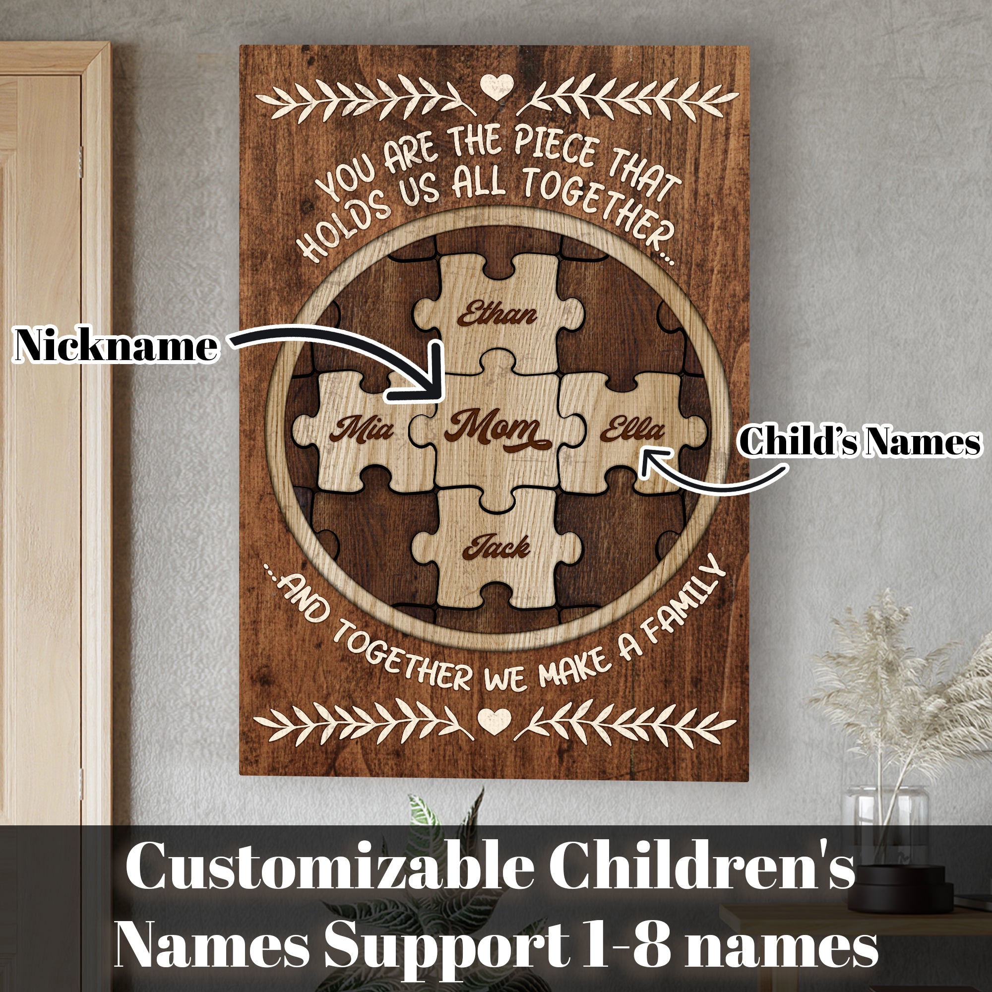 You Are The Piece That Holds Us Together Custom Puzzle Canvas for Mom, Mother's Day Gift from Kids